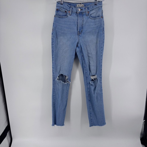Madewell The Perfect Vintage Jean Light Wash Distressed Ripped Frayed Hem 25x28 - Picture 1 of 7